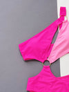 Hot pink one-shoulder swimwear with ring accent
