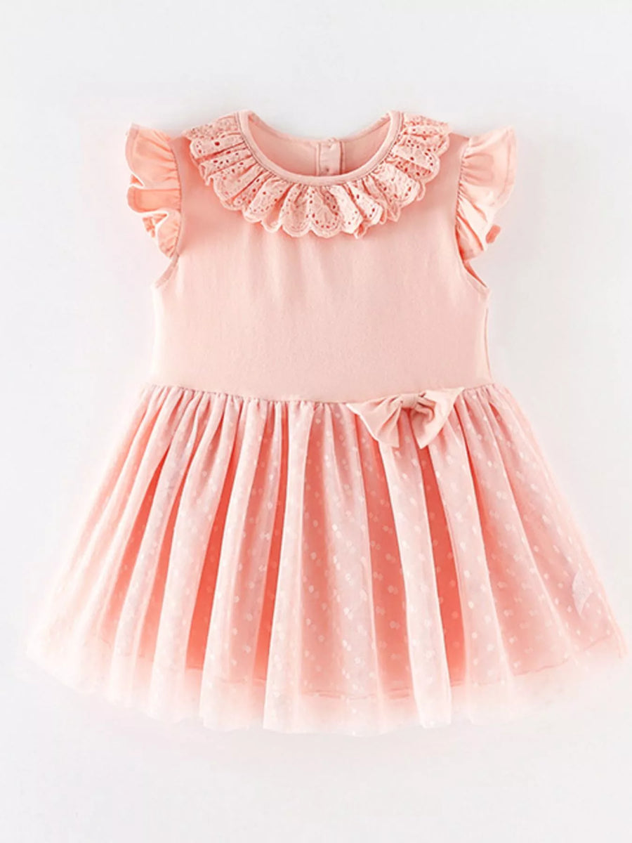Girls' Ruffle-Collar Tulle Dress – Watermelon Pink