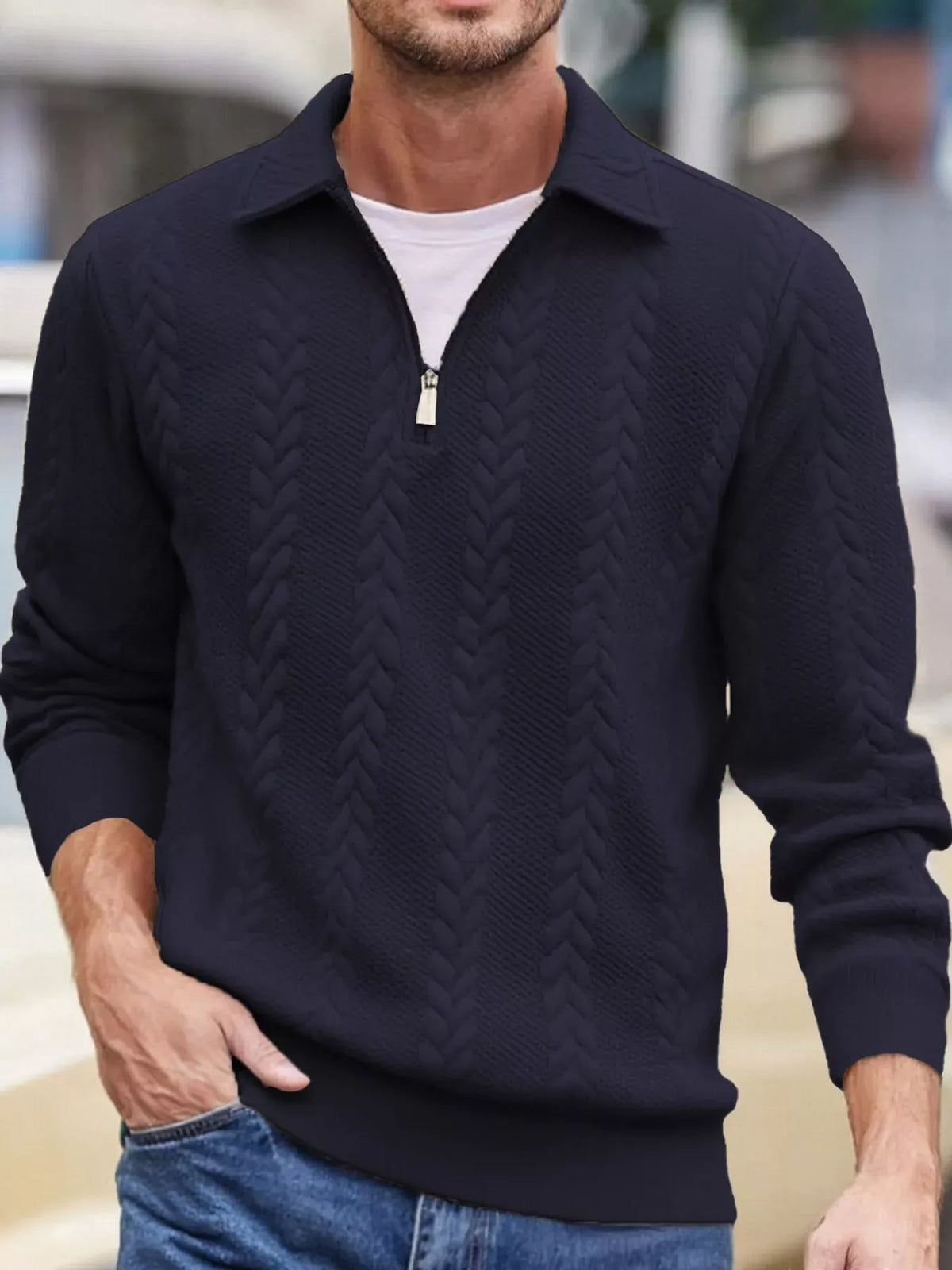 Men's Cable-Knit Quarter-Zip Sweatshirt — photo 8