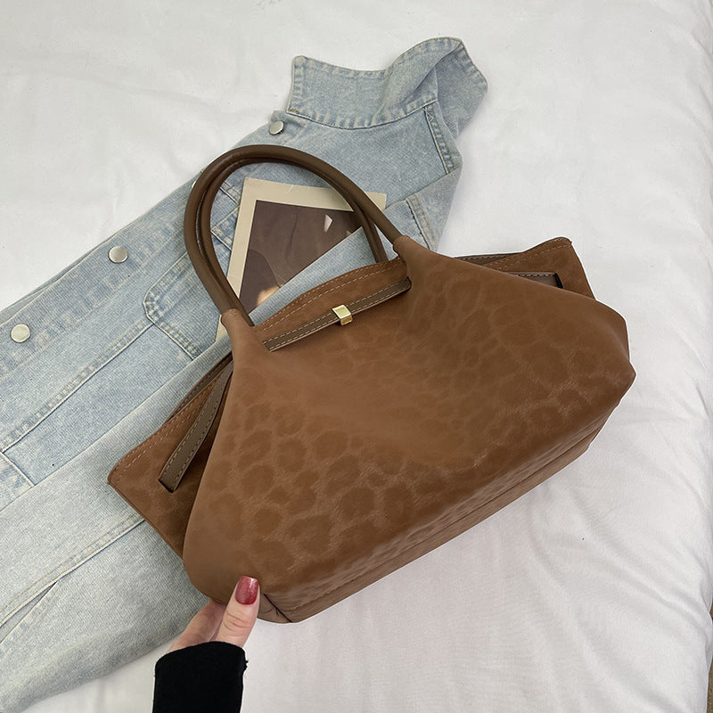 Women's Retro Suede Tote Handbag - Quilted Shoulder Bag with Patchwork Detail