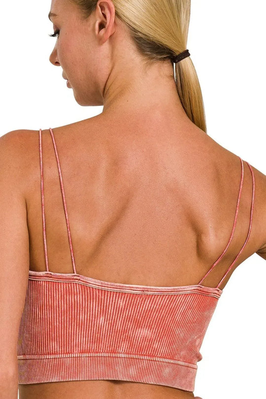 Another view: Washed Ribbed Seamless Double Strap Brami — Rust