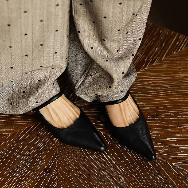 Women's Mary Jane Mule Sandals | Full Grain Cowhide Pointed Toe Block Heel Slides