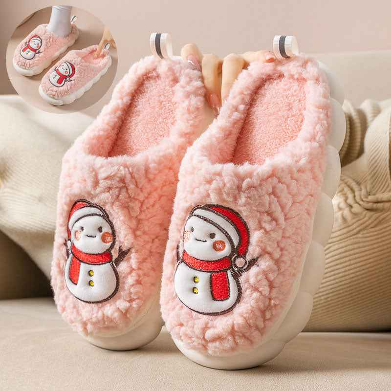 Women's Snowman Slippers - Warm Plush Winter Indoor House Shoes with Anti-Slip Sole
