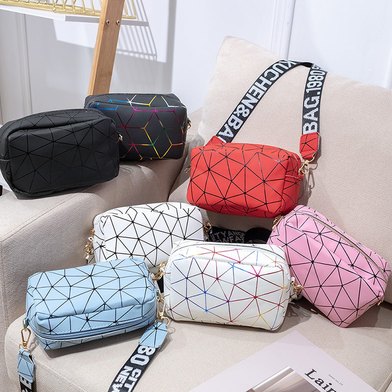 Geometric Print Camera Bag with Letter Strap