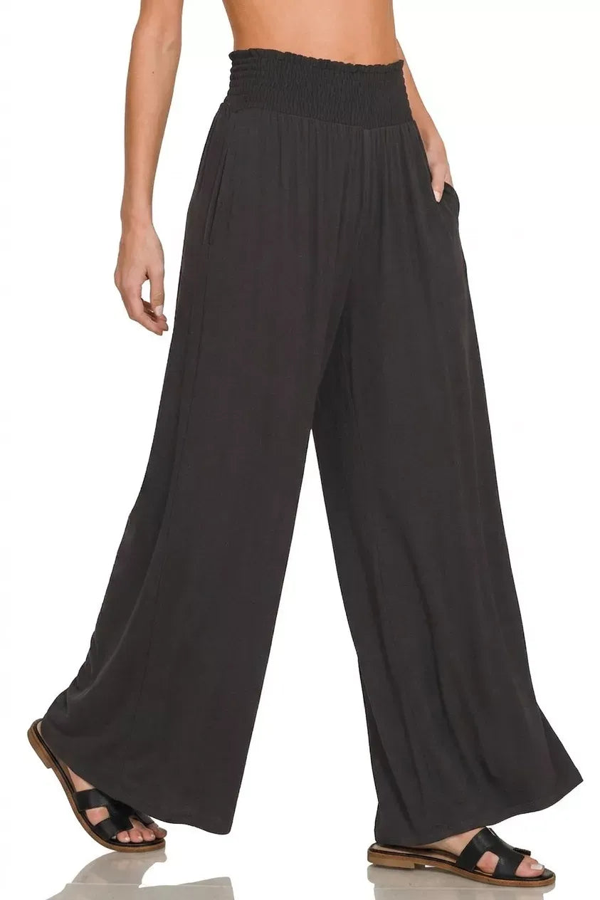 Zenana Smocked High-Waist Wide-Leg Palazzo Pants — photo 2