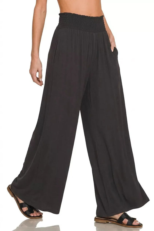Another view: Zenana Smocked High-Waist Wide-Leg Palazzo Pants