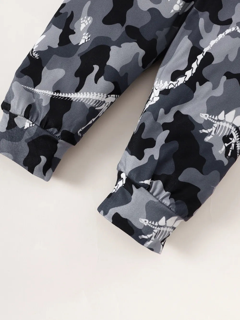 Baby Striped Hooded Bodysuit & Camo Pants Set – Dark Gray