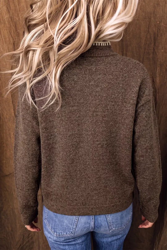 Another view: Floral Mock Neck Long-Sleeve Sweater