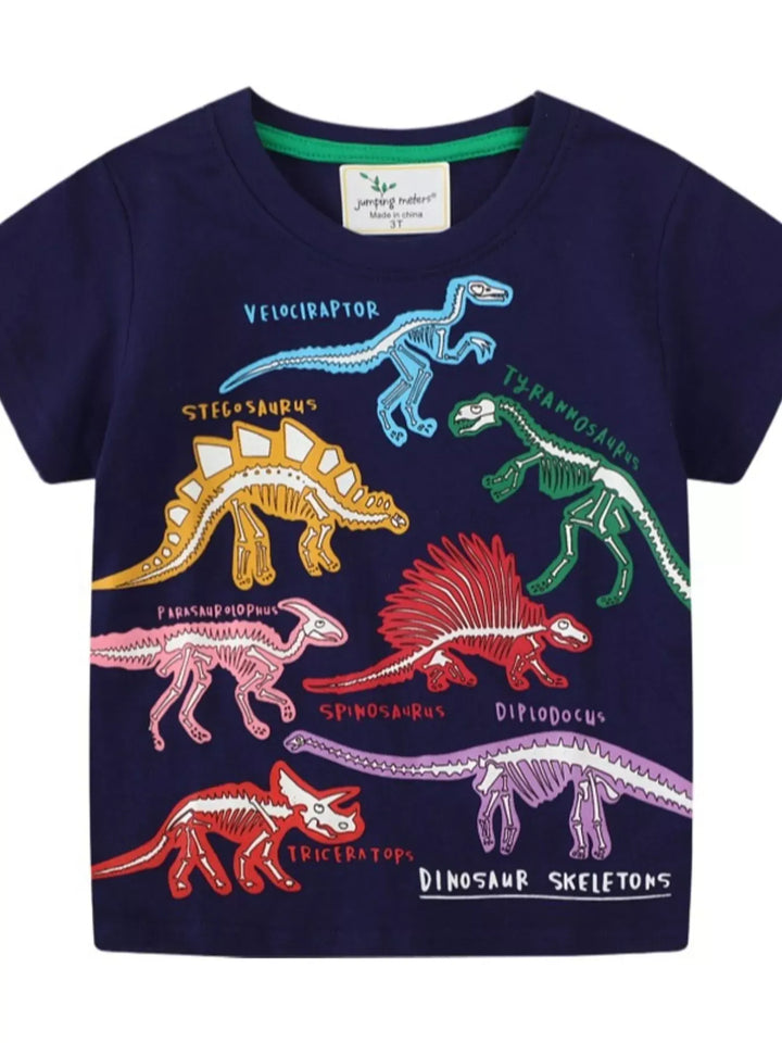 Dinosaur Skeleton Cotton-Blend T-Shirt — Navy