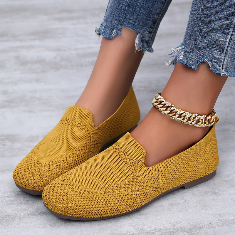 Women's Flyknit Casual Flat Sneakers | Lightweight Breathable Knit Slip-On Shoes