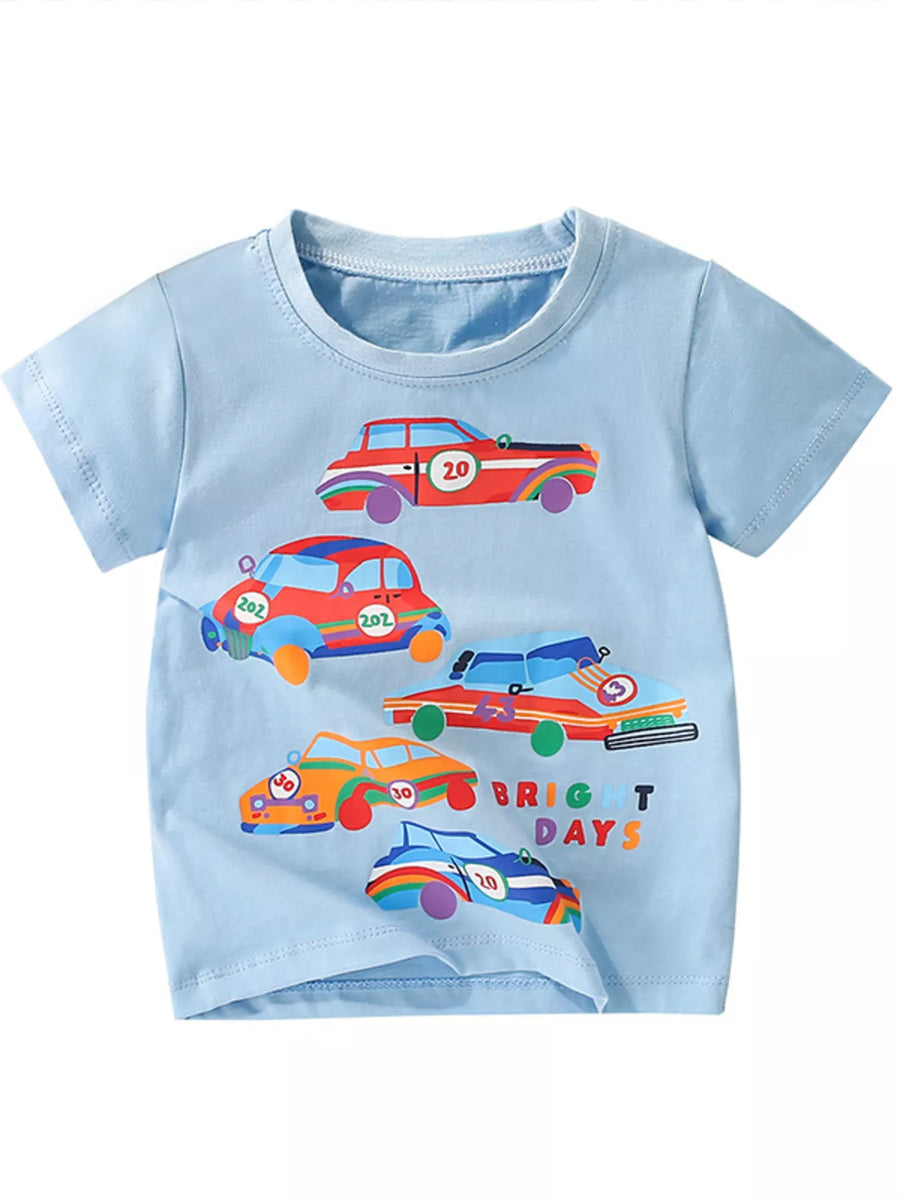 Little Orbit Car Print Crewneck Short-Sleeve T-Shirt