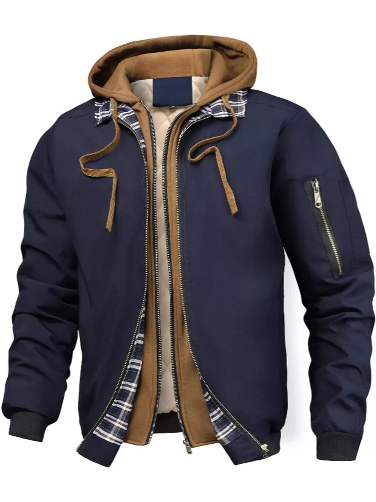 Men's Full Size Casual Quilted Lined Hooded Bomber Jacket Plus Size — photo 5
