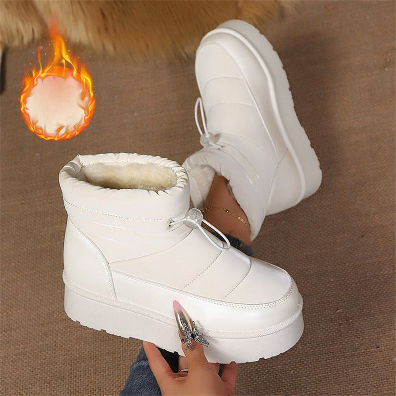 Women's Fleece-Lined Slip-On Short Boots | Warm Cotton Lining, Waterproof PU Upper, Mid Heel