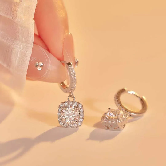 Another view: 1 Carat Moissanite 925 Sterling Silver Hoop Drop Earrings