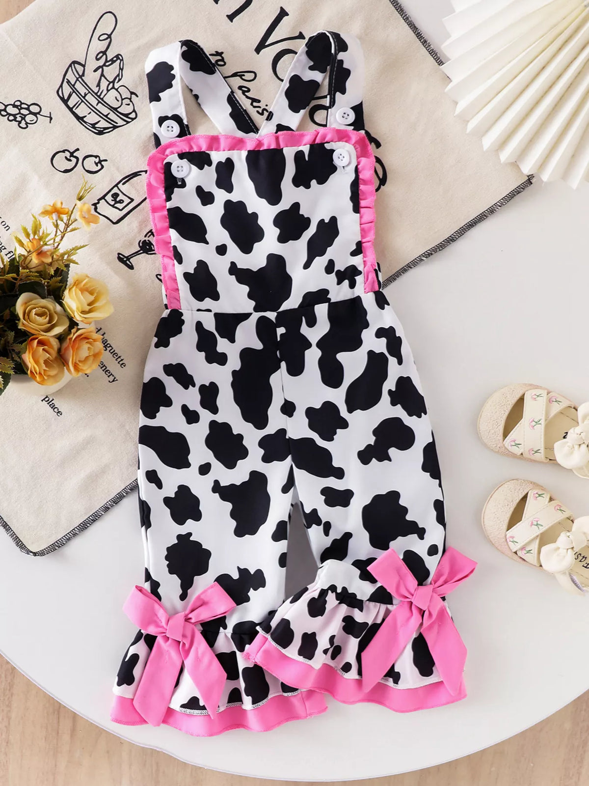 Children's Cow-Print Ruffle Jumpsuit