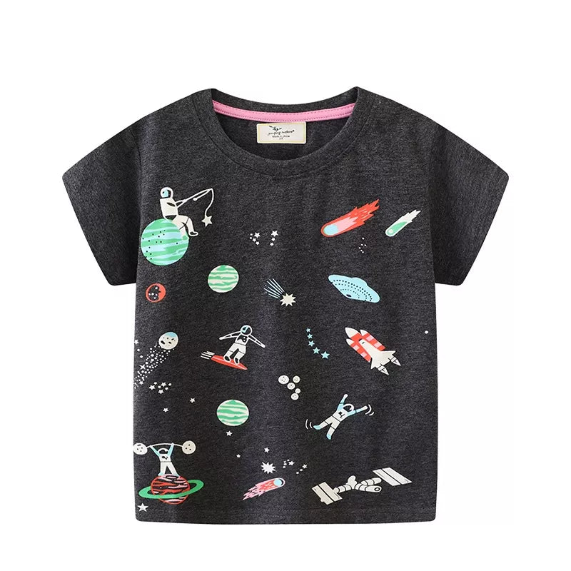 Kids' Space-Graphic Cotton T-Shirt – Black