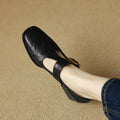 Mary Jane Pumps Women Retro Square Toe Chunky Heel Leather Shoes