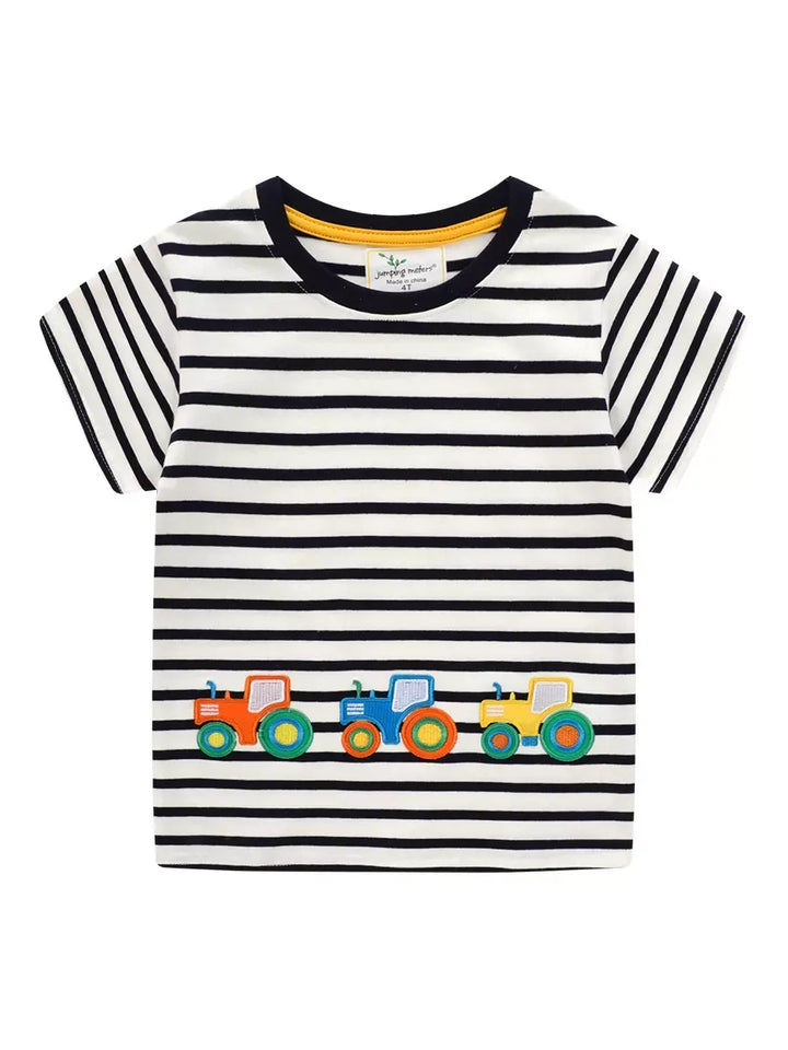 Kids' Embroidered Stripe Cotton T-Shirt – Black