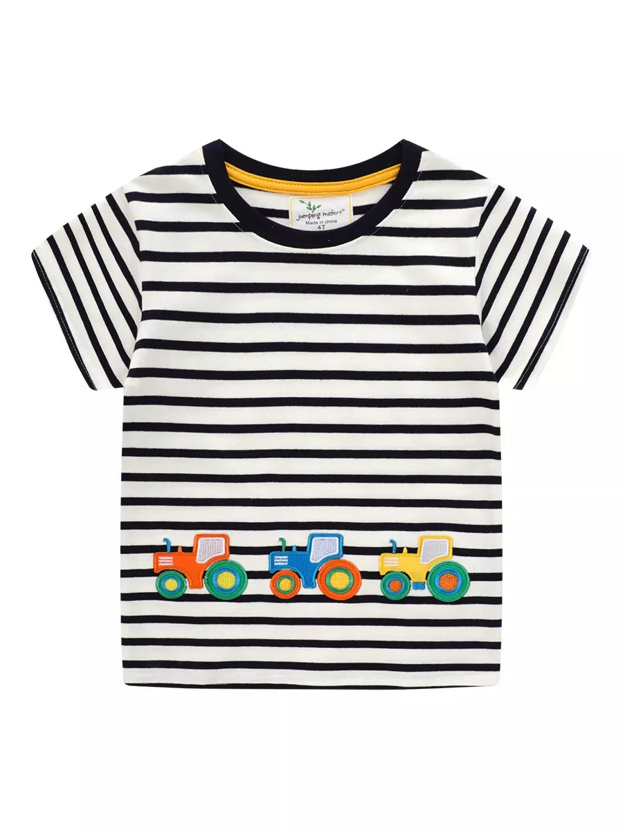 Kids' Embroidered Stripe Cotton T-Shirt – Black