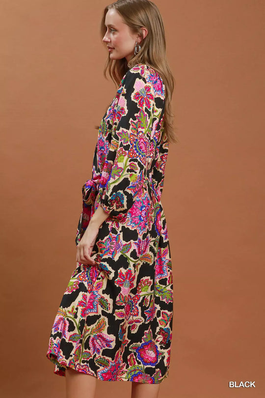 Another view: Umgee Abstract Print Embroidered Belted Midi Dress