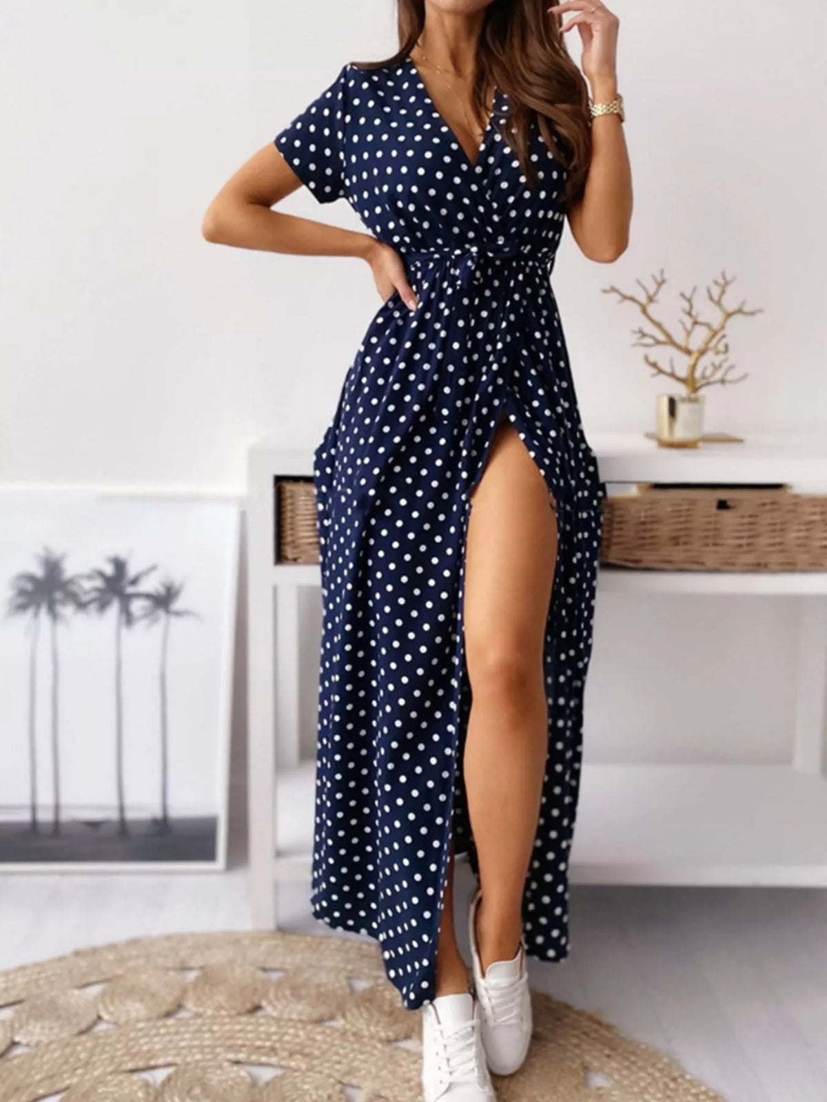 Polka-Dot Surplice Maxi Dress