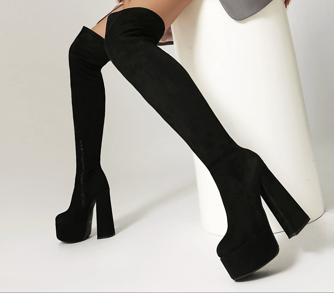 Women's Over-the-Knee Chunky Heel Platform Boots | Waterproof PU Leather Side Zipper Winter Boots