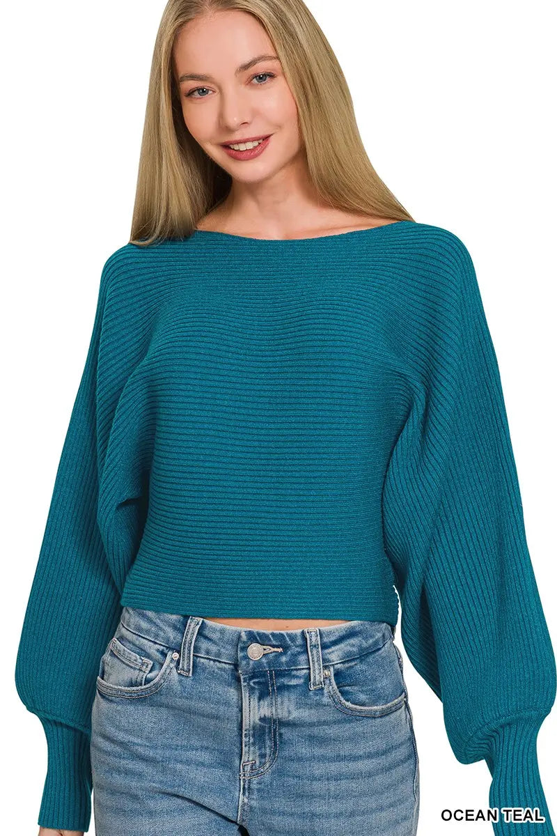Zenana Boat-Neck Balloon-Sleeve Sweater — photo 1