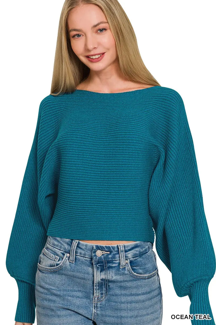 Zenana Boat-Neck Balloon-Sleeve Sweater