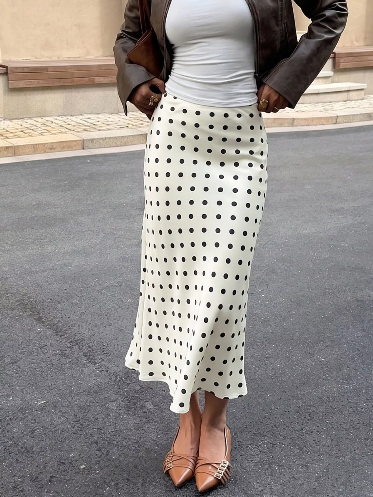 Polka-Dot Midi Skirt