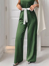 Bow-detail one-shoulder belted wide-leg jumpsuit