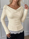 Women's apricot lace-trim tie-detail long-sleeve top