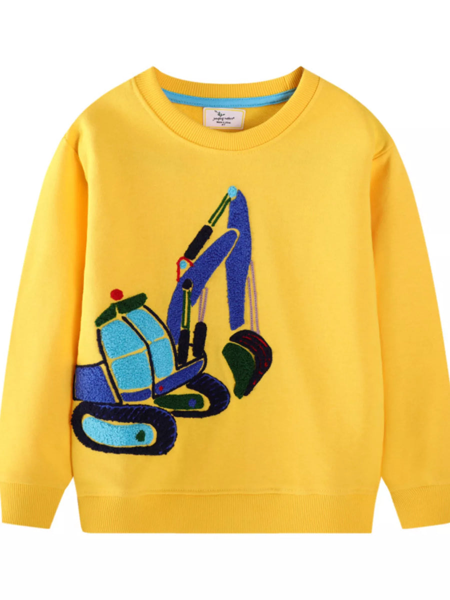 Embroidered Excavator Sweatshirt — Yellow