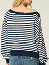 Elara Striped Off-Shoulder Ribbon Accent Sweatshirt — product view 3