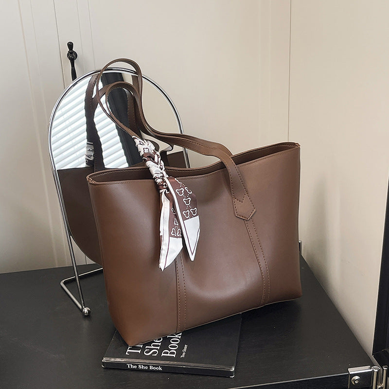 Women's PU Leather Shoulder Tote Bag | Commuter Handbag with Silk Scarf | Sarah Express