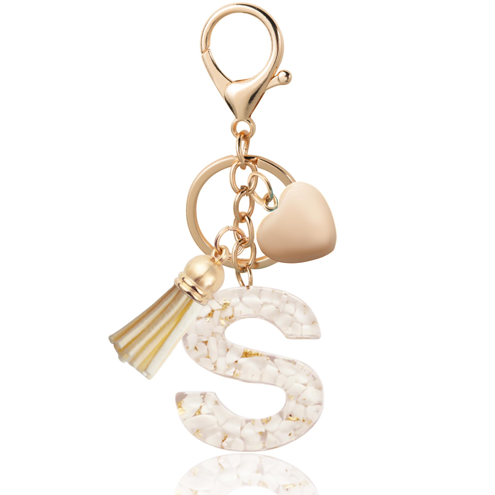 Personalized Heart Shell Letter Pendant Necklace with Tassel - A-Z Initial Charm