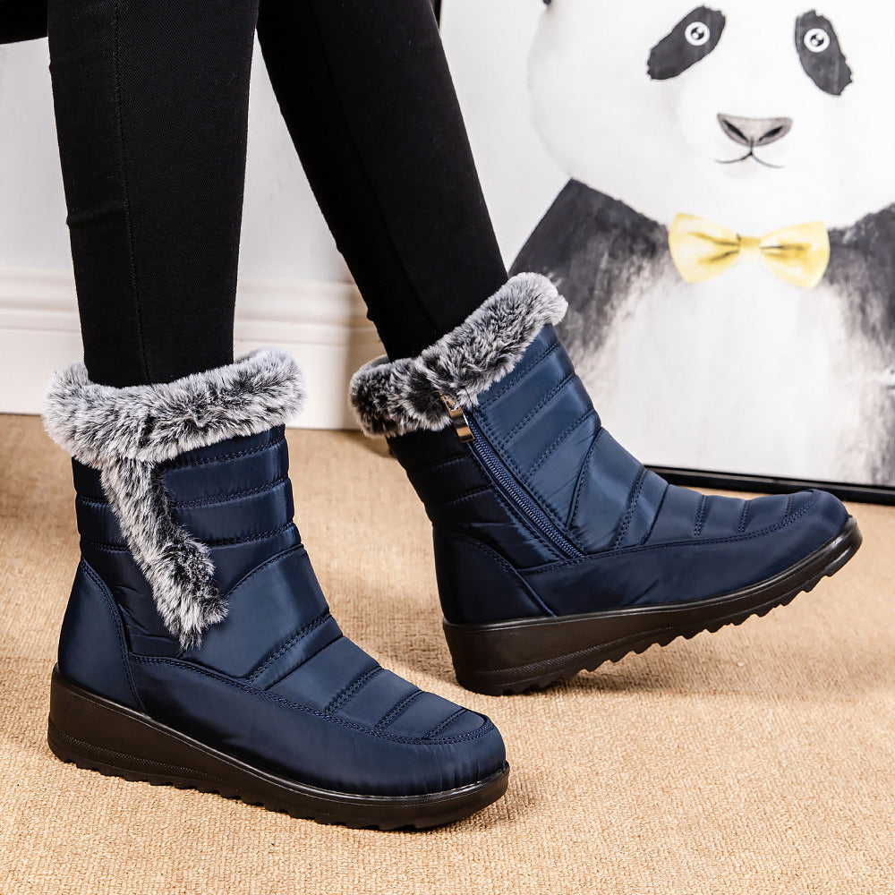 Women's High Top Snow Boots | Faux Rabbit Fur Collar | Chain Detail | Waterproof Warm Winter Boots