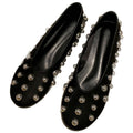 Women's Black Studded Ballet Flat Shoes – PU Leather Casual Flats with Metal Stud Detail