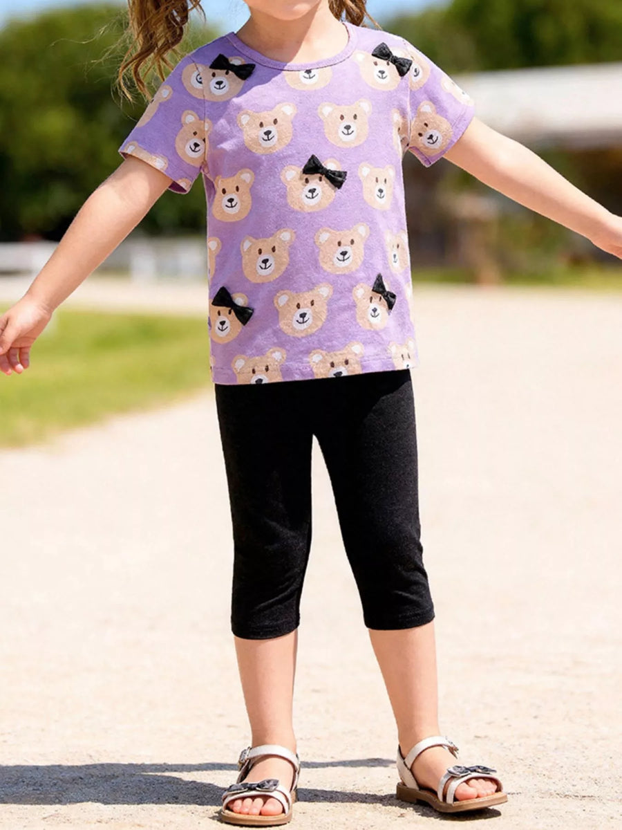 Poppy Lane Bear Print Top & Capri Leggings Set