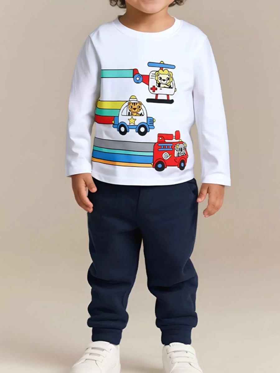 Kids’ Vehicle-Print Long-Sleeve T-Shirt — White