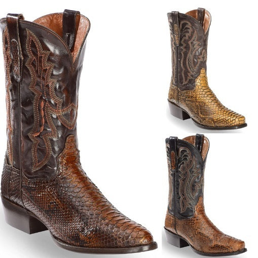 Men's Embroidered Patchwork Quilted Boots | Slip-On Pointed-Toe Low Heel Winter Boots