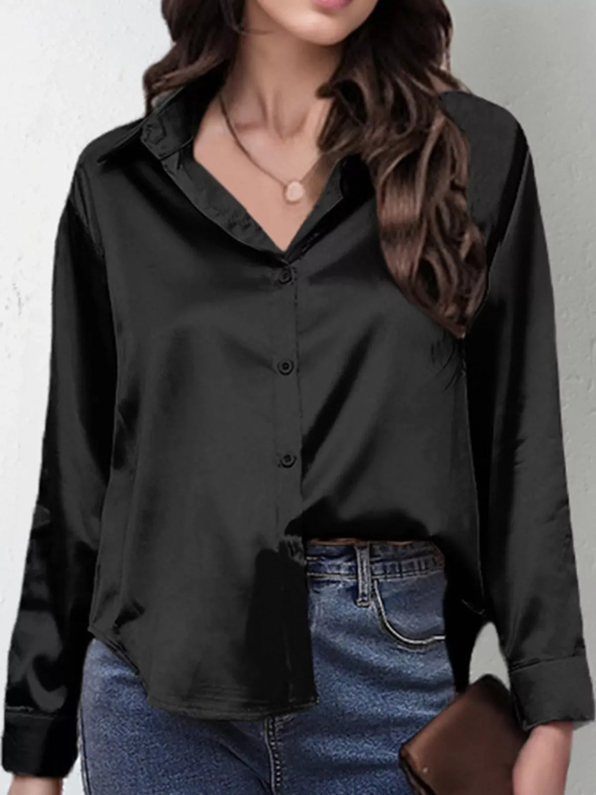 Women's Satin High-Low Button-Down Shirt — photo 47