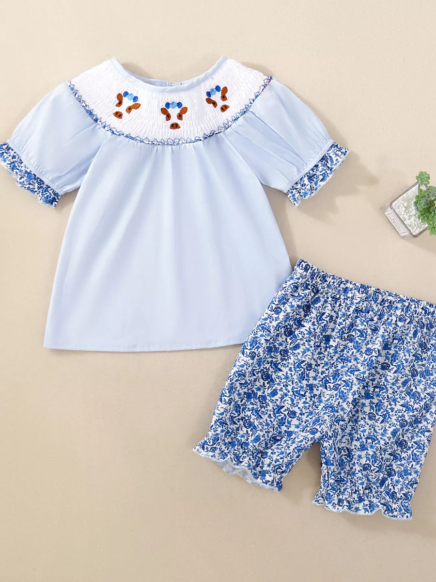 Baby & Toddler Smocked Floral Top & Shorts Set – Blue