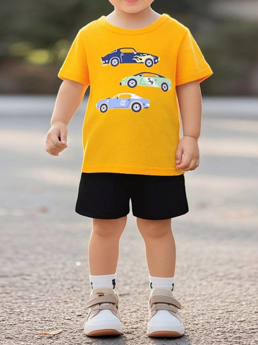 Kids' Car Graphic Cotton T-Shirt — Yellow