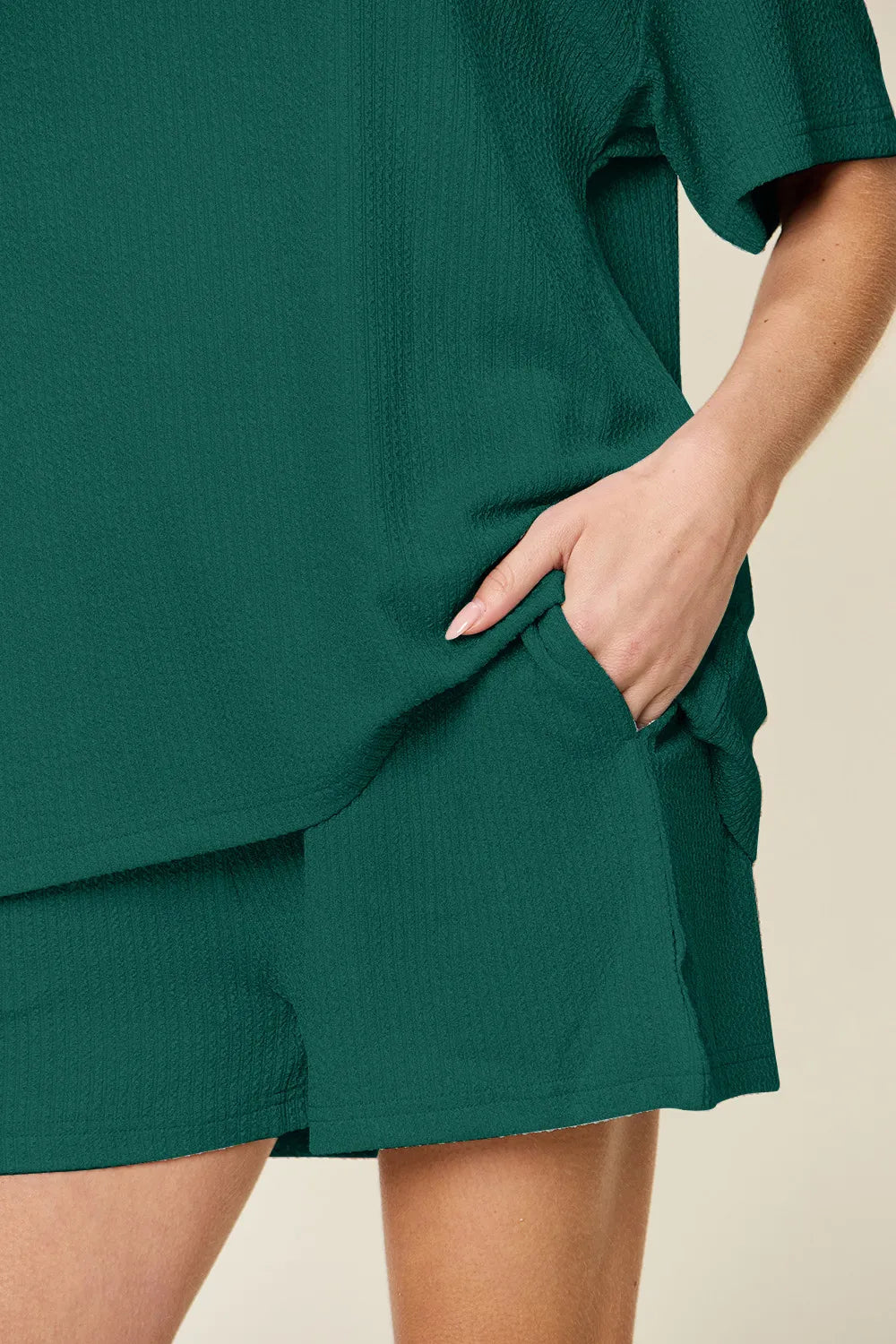 Solid Round-Neck Two-Piece Set — Full Size