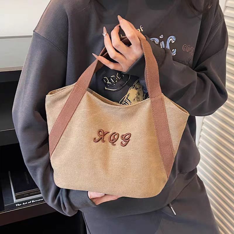 Women's Canvas Tote Bag with Letter Print - Fashionable Dumpling Bag