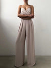 Full-size sweetheart-neck spaghetti-strap wide-leg jumpsuit