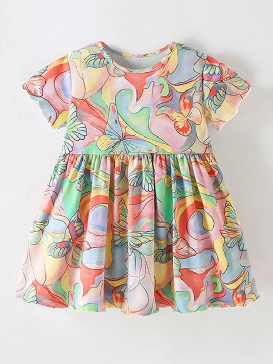 Another view: Girls' Butterfly-Print Cotton Dress — Multicolor