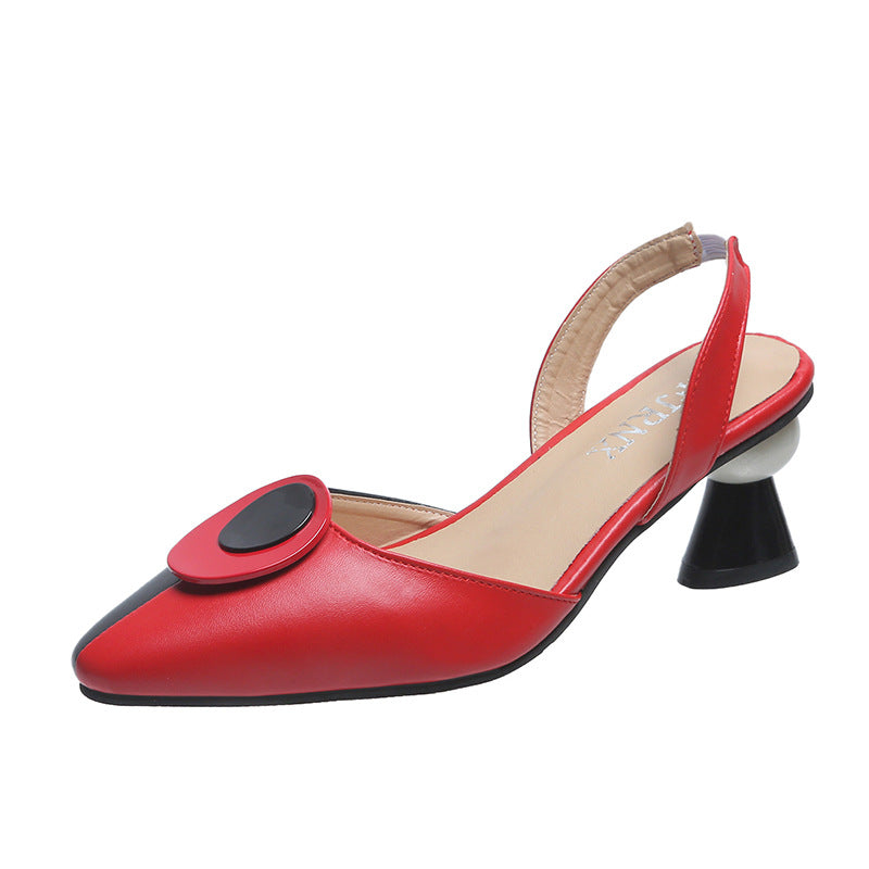 Women's Chunky Heel Openwork Sandals - Comfortable Closed Toe Korean Style Buckle Sandals