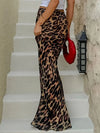 Leopard flared long skirt for women