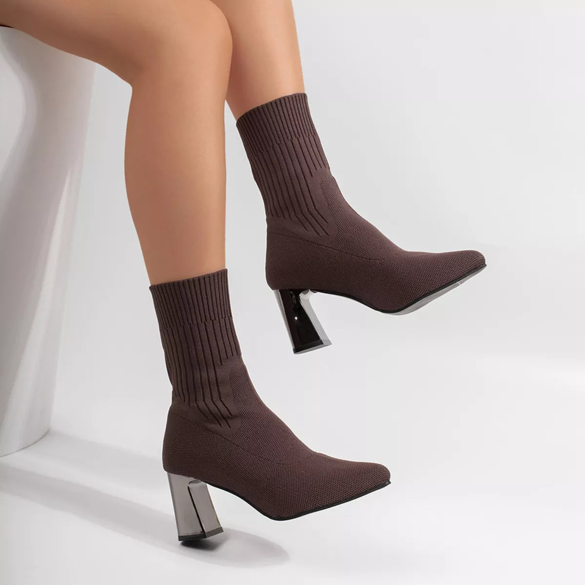 Women's Stretch-Knit Block-Heel Sock Boots